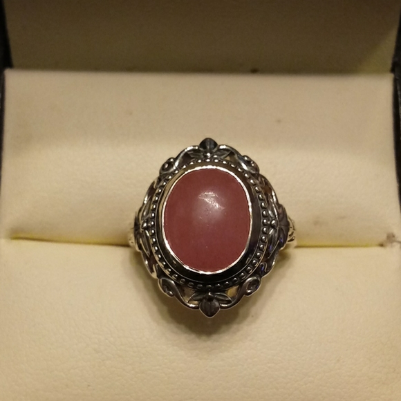 Vintage 6.00ctw Genuine Pink Jade 925 Sterling - Picture 6 of 8